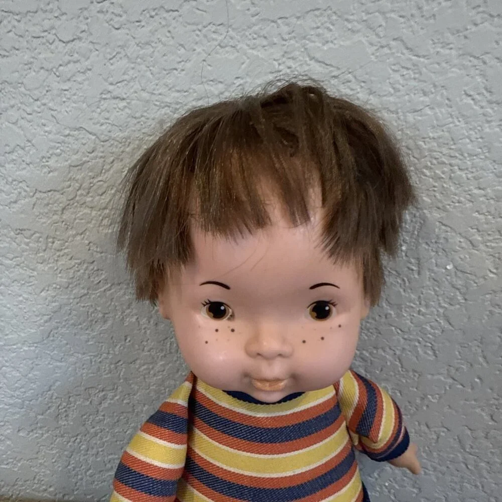 1974 Vintage Fisher Price Joey Lapsitter Doll #206 Tie Shoe Laces Striped Shirt